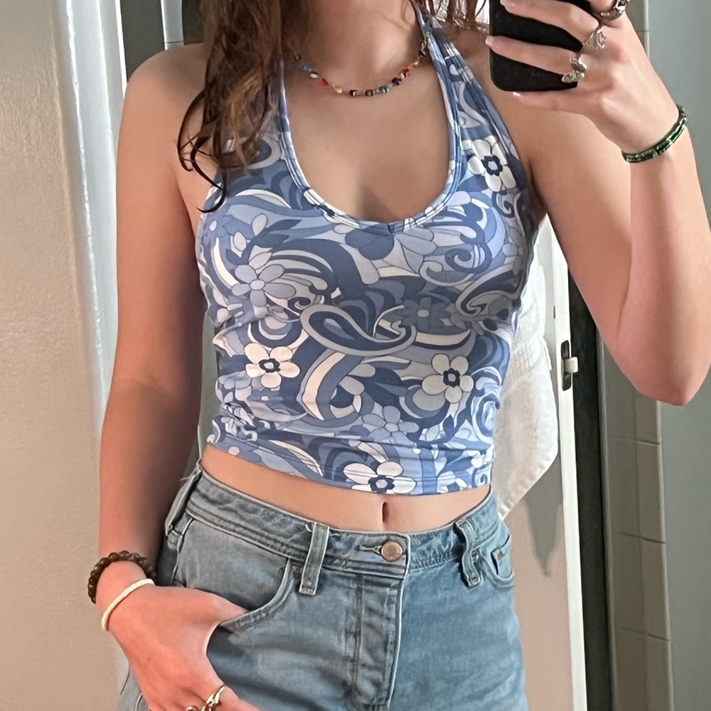 Hollister blue floral halter top